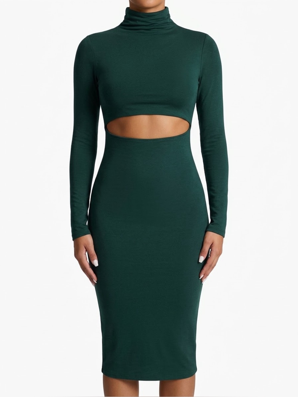 naked wardrobe Mock Neck Front Cutout Long Sleeve Midi Dress Sz S NWT